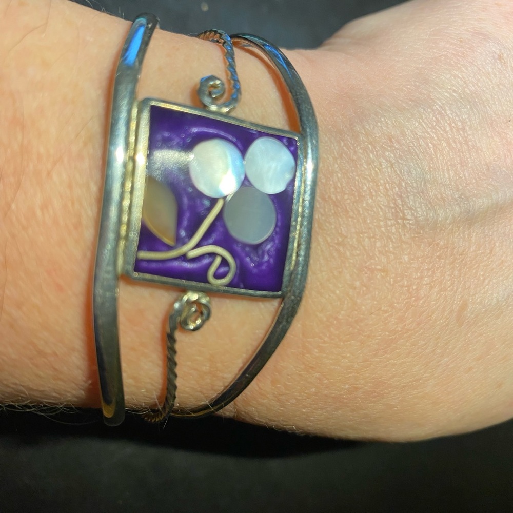 Mexico  Alpaca  Signed  Pearl  Flower  Adjustable Bracelet